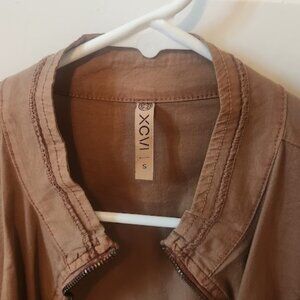 XCVI Wearables Zip Front Jacket - Caramel Brown with Smocked Detail